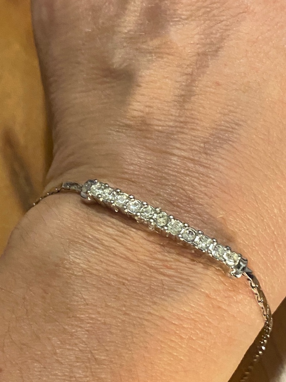 Christian Dior vintage silver toned diamanté tennis bracelet. Circa 80s
